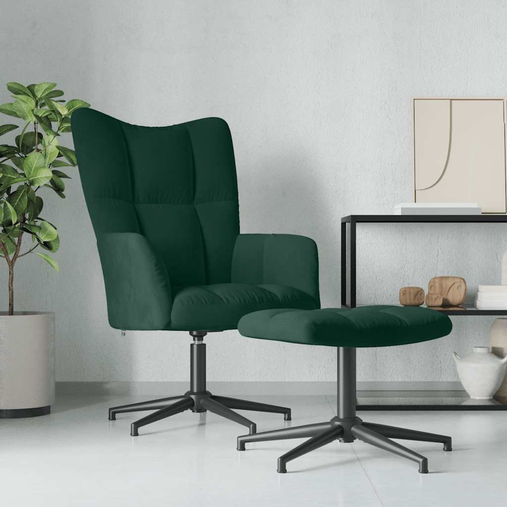 vidaXL Fauteuil de relaxation avec tabouret Velours vert foncé