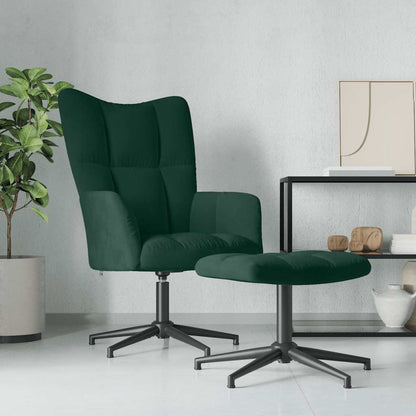 vidaXL Fauteuil de relaxation avec tabouret Velours vert foncé