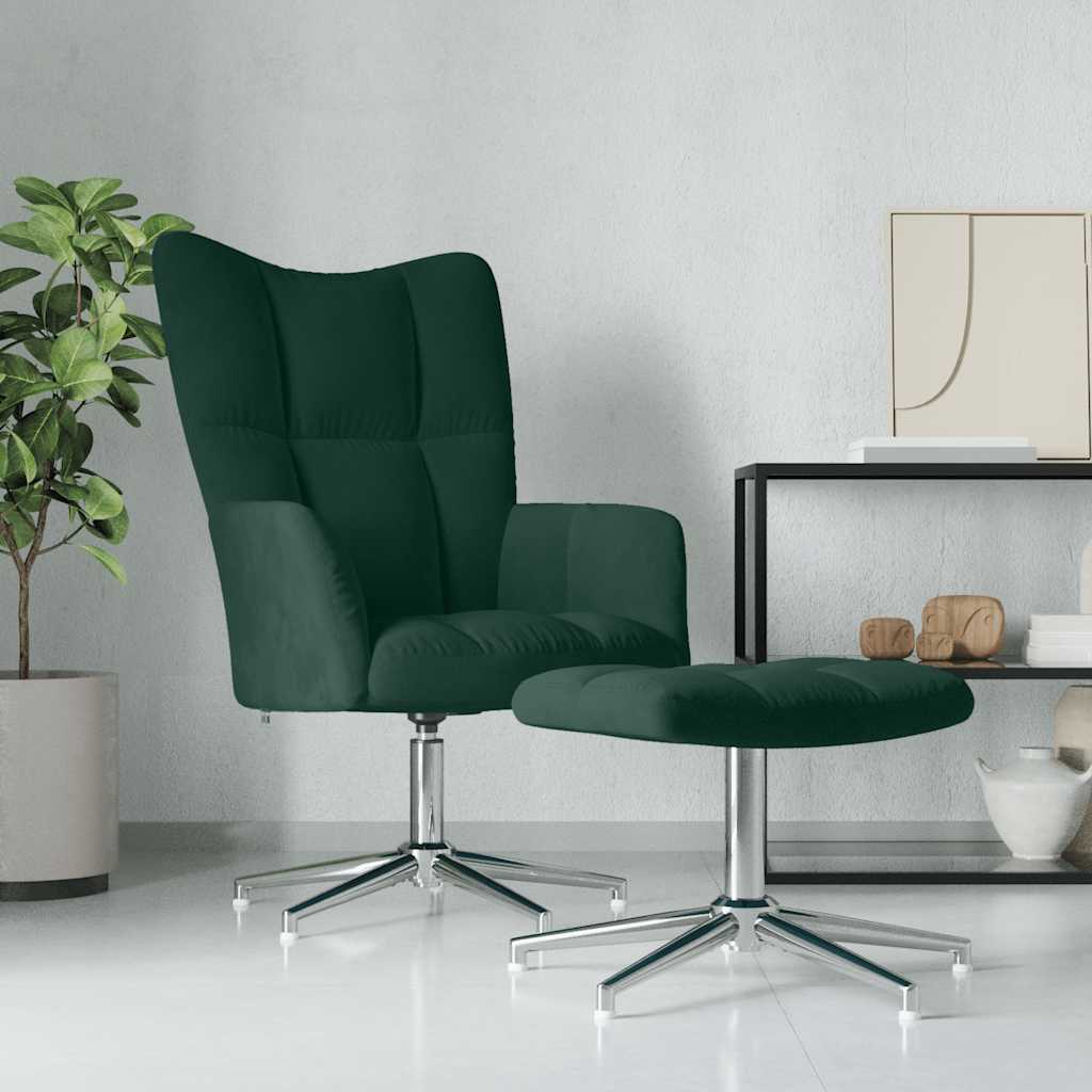 vidaXL Relaxsessel mit Hocker Dunkelgrün Samt