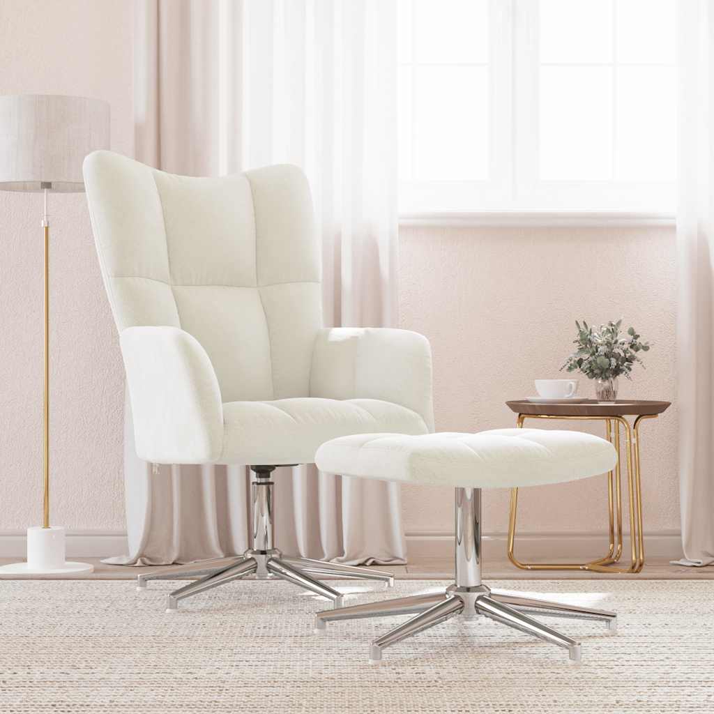 vidaXL Relaxsessel mit Hocker Cremeweiß Samt