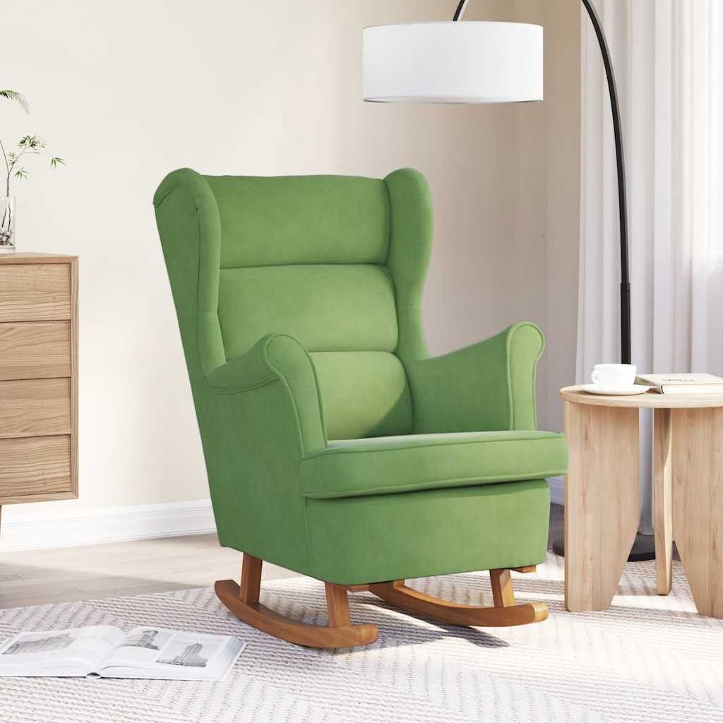 Schaukelstuhl Ohrensessel Hellgrün Samt und Massivholz