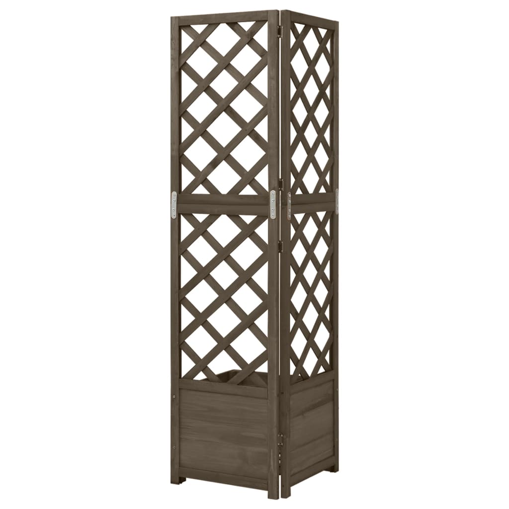 vidaXL Treillis d'angle avec jardinière Gris 40x40x150 cm Bois de sapin massif