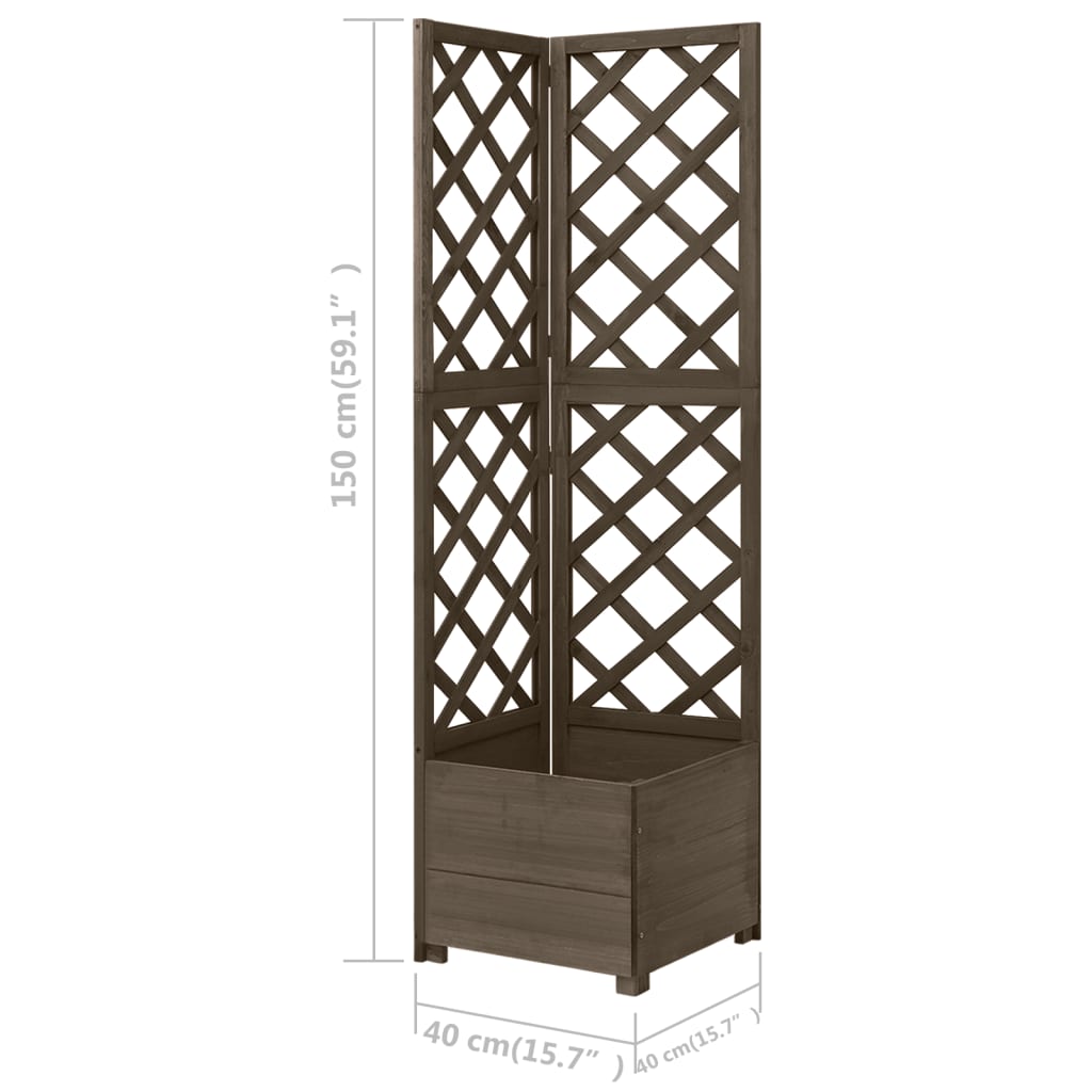vidaXL Treillis d'angle avec jardinière Gris 40x40x150 cm Bois de sapin massif