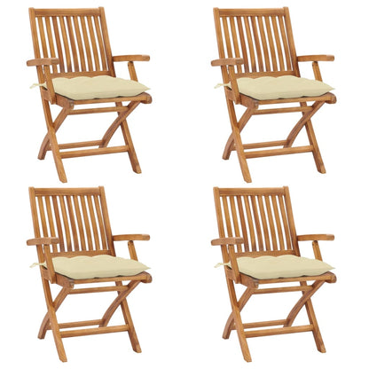 Klappbare Gartenstühle mit Kissen 4 Stk. Massivholz Teak