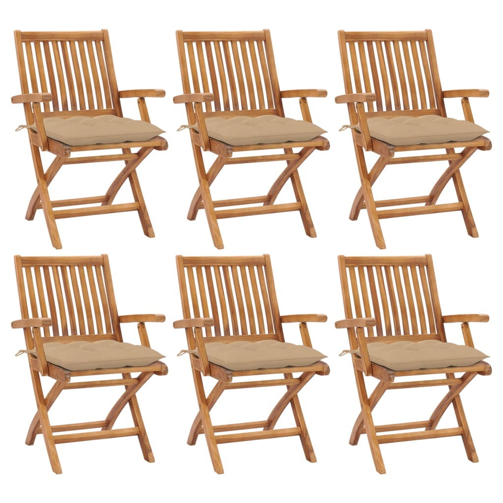 vidaXL Klappbare Gartenstühle mit Kissen 6 Stk. Massivholz Teak