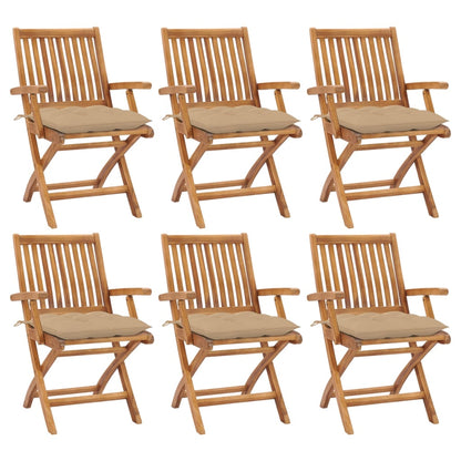vidaXL Klappbare Gartenstühle mit Kissen 6 Stk. Massivholz Teak