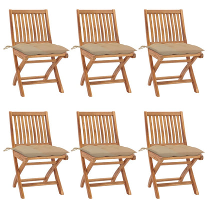 vidaXL Klappbare Gartenstühle mit Kissen 6 Stk. Massivholz Teak