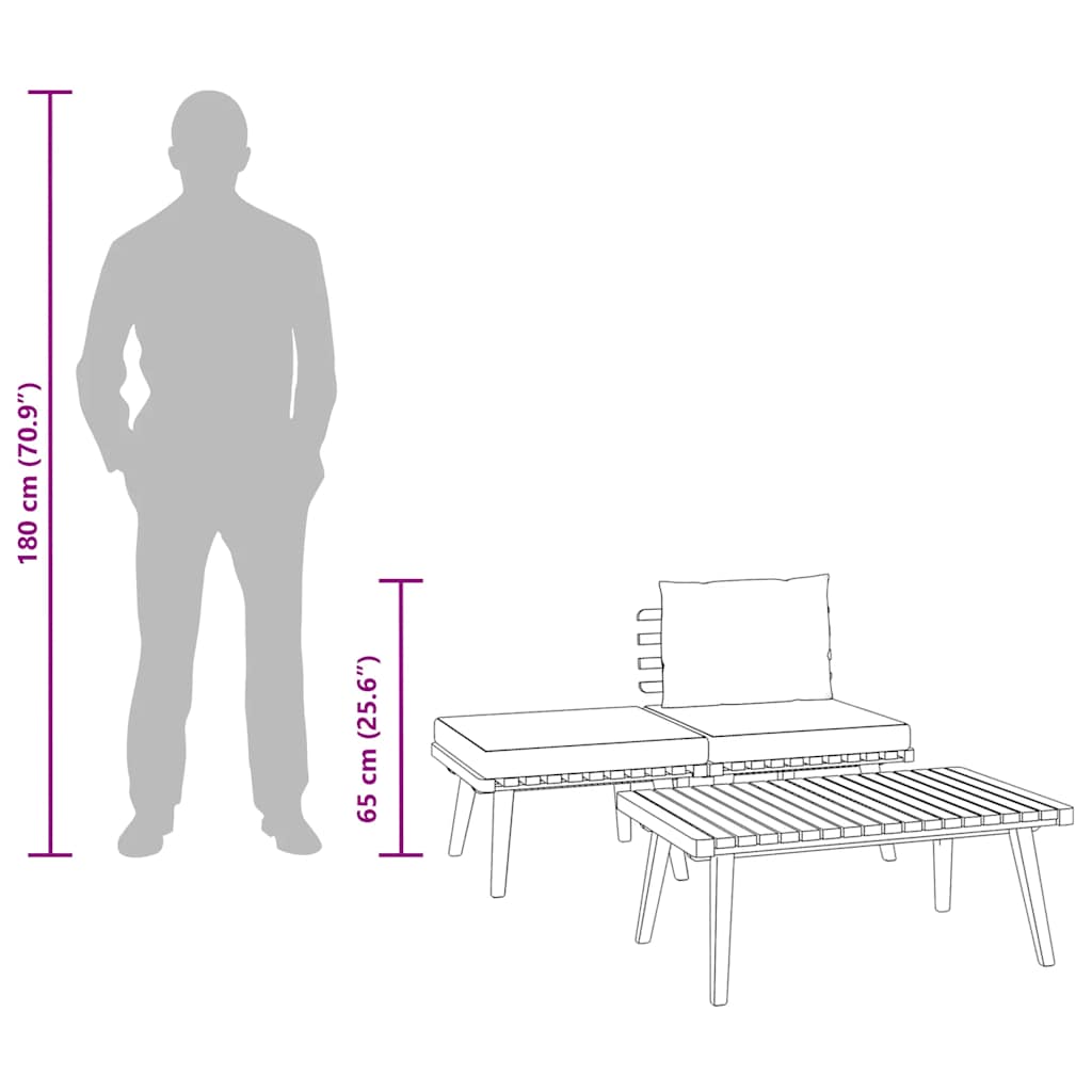 vidaXL 3-tlg. Garten-Lounge-Set mit Kissen Massivholz Akazie