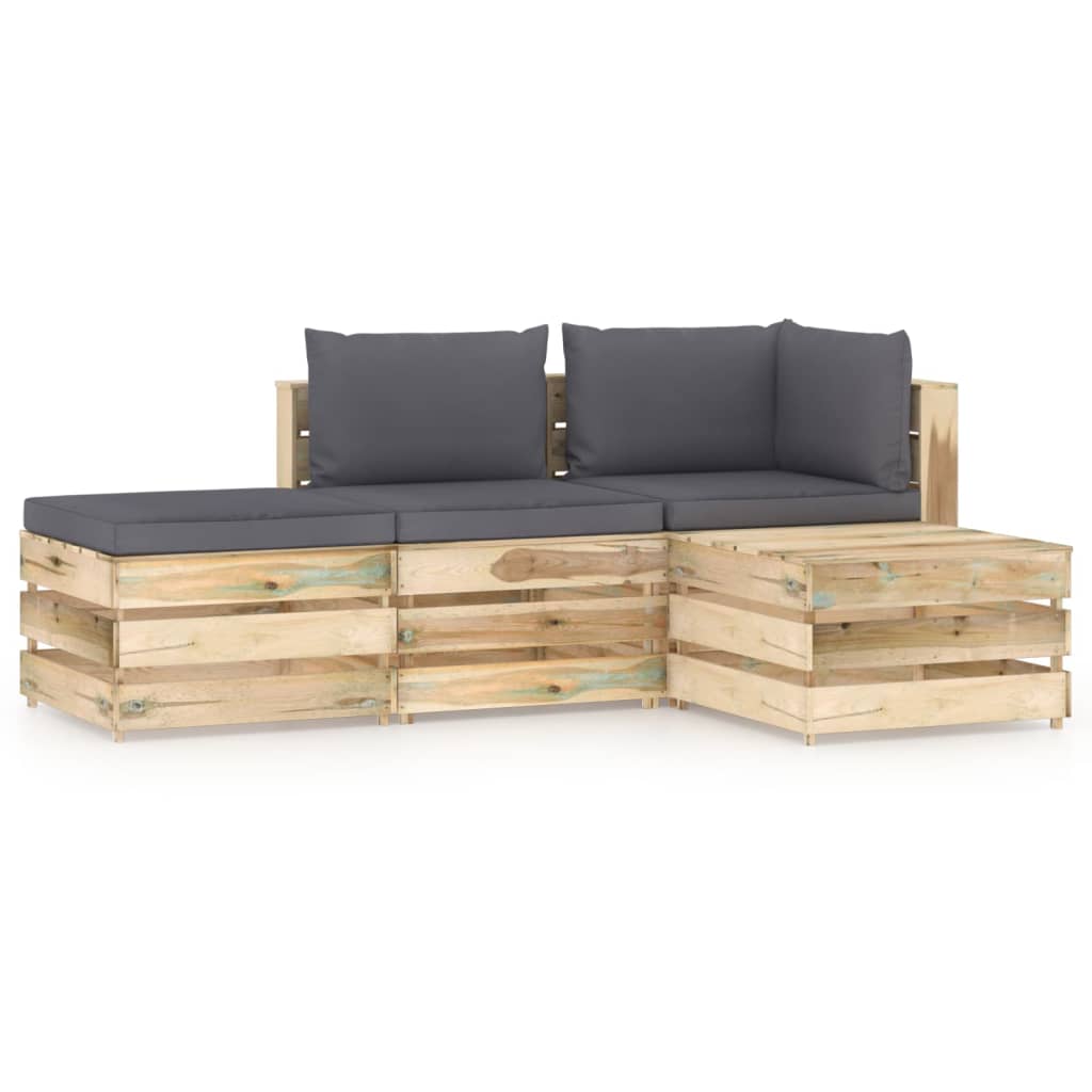 vidaXL 4-tlg. Garten-Lounge-Set mit Kissen Grün Imprägniertes Holz