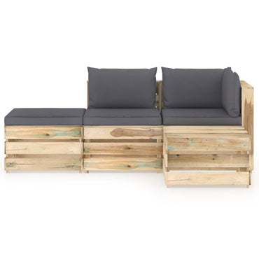 vidaXL 4-tlg. Garten-Lounge-Set mit Kissen Grün Imprägniertes Holz