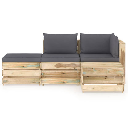 vidaXL 4-tlg. Garten-Lounge-Set mit Kissen Grün Imprägniertes Holz