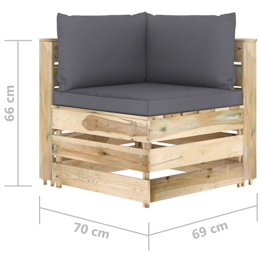 vidaXL 4-tlg. Garten-Lounge-Set mit Kissen Grün Imprägniertes Holz