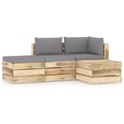 vidaXL 4-tlg. Garten-Lounge-Set mit Kissen Grün Imprägniertes Holz