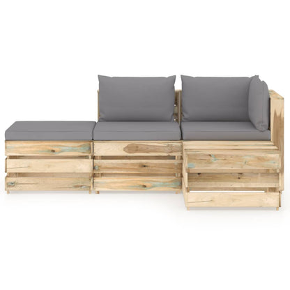 vidaXL 4-tlg. Garten-Lounge-Set mit Kissen Grün Imprägniertes Holz