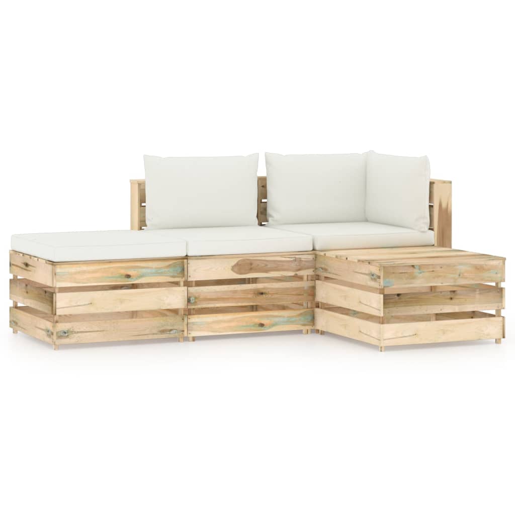 vidaXL 4-tlg. Garten-Lounge-Set mit Kissen Grün Imprägniertes Holz