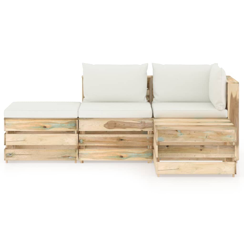 vidaXL 4-tlg. Garten-Lounge-Set mit Kissen Grün Imprägniertes Holz