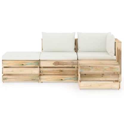 vidaXL 4-tlg. Garten-Lounge-Set mit Kissen Grün Imprägniertes Holz