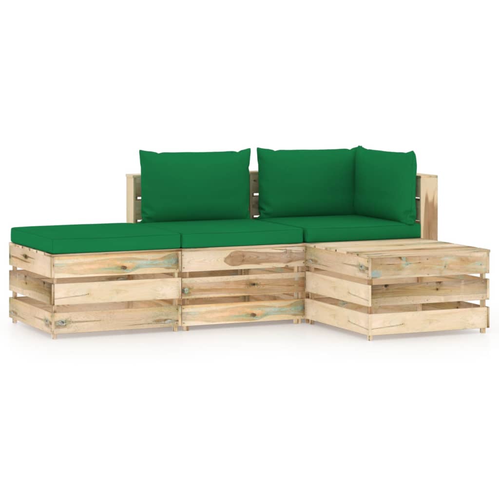 vidaXL 4-tlg. Garten-Lounge-Set mit Kissen Grün Imprägniertes Holz