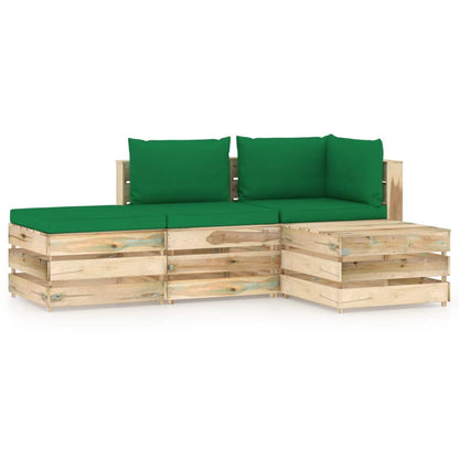 vidaXL 4-tlg. Garten-Lounge-Set mit Kissen Grün Imprägniertes Holz