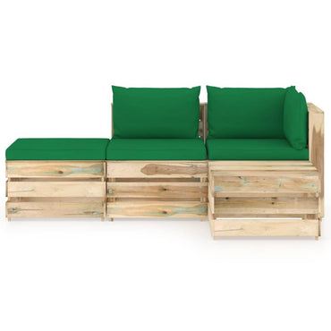 vidaXL 4-tlg. Garten-Lounge-Set mit Kissen Grün Imprägniertes Holz