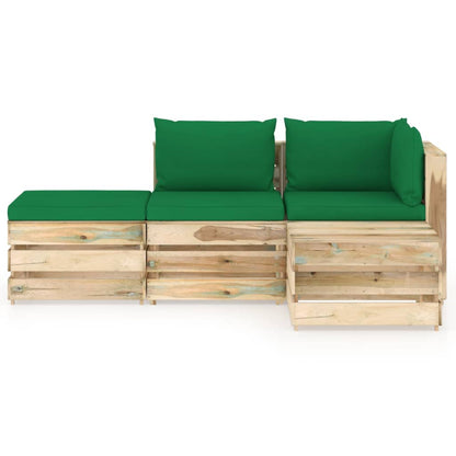 vidaXL 4-tlg. Garten-Lounge-Set mit Kissen Grün Imprägniertes Holz