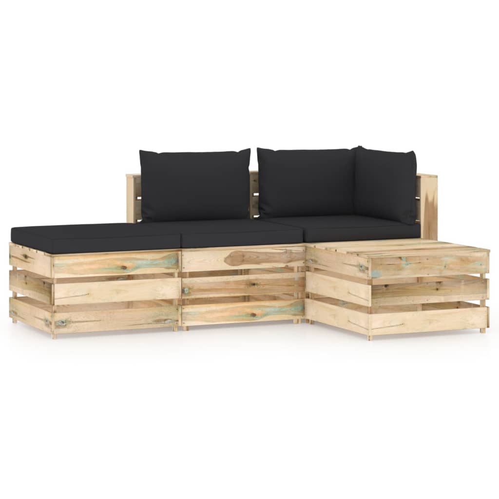 vidaXL 4-tlg. Garten-Lounge-Set mit Kissen Grün Imprägniertes Holz