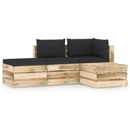vidaXL 4-tlg. Garten-Lounge-Set mit Kissen Grün Imprägniertes Holz
