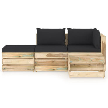 vidaXL 4-tlg. Garten-Lounge-Set mit Kissen Grün Imprägniertes Holz