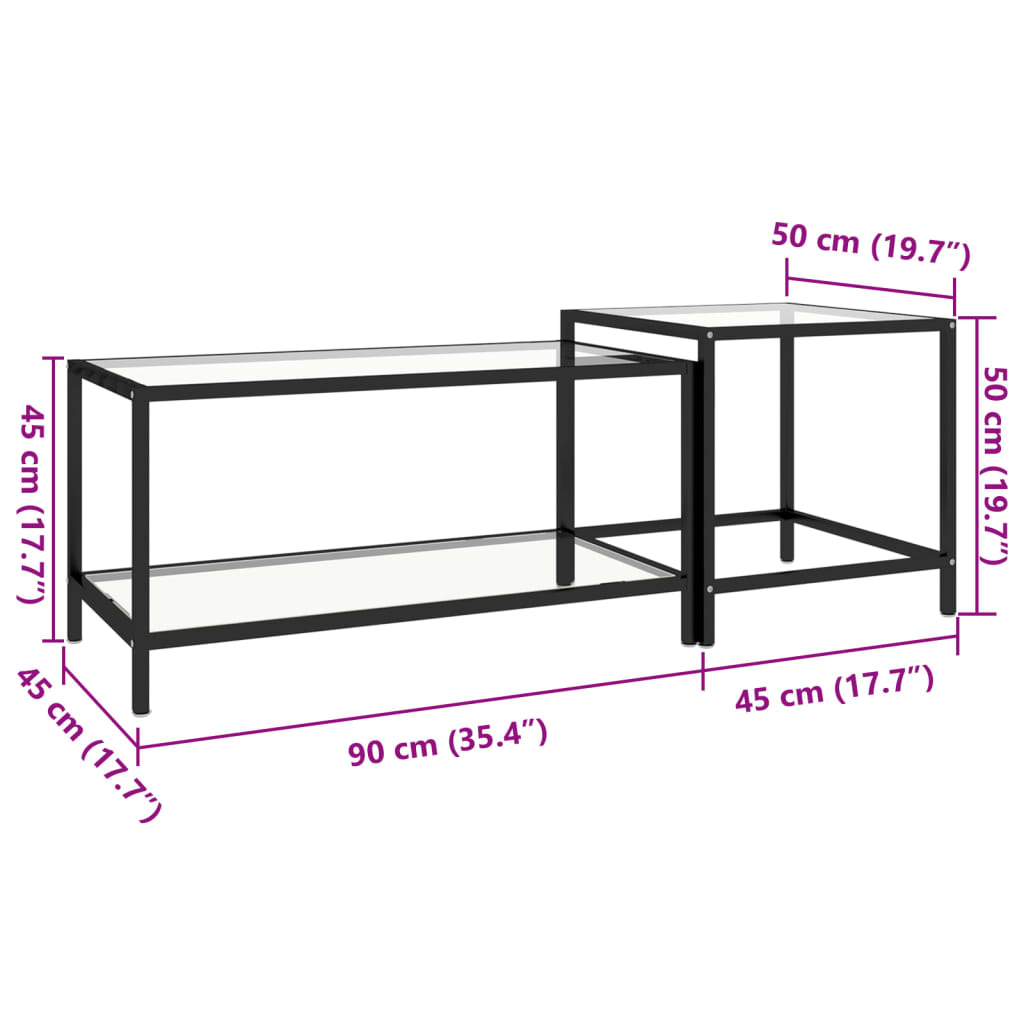 vidaXL Tables d'appoint 2 pcs Verre trempé Transparent