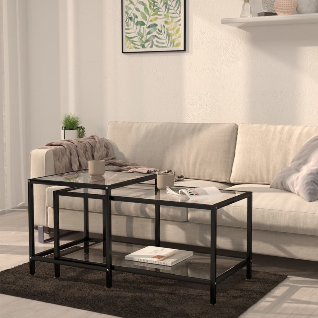 vidaXL Tables d'appoint 2 pcs Verre trempé Transparent