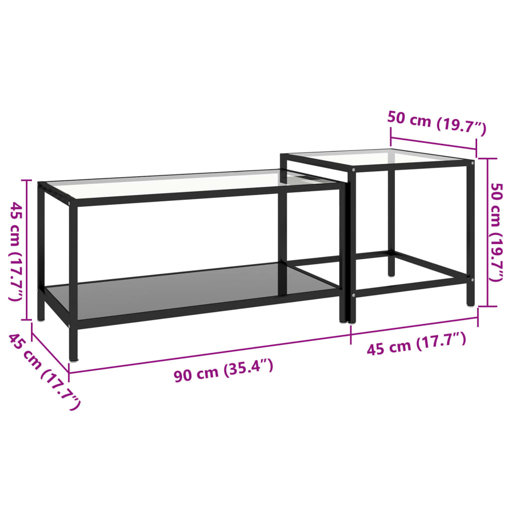 vidaXL Tables d'appoint 2 pcs Verre trempé Noir