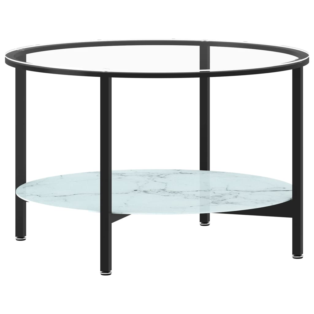 vidaXL Table d'appoint noir et effet marbre blanc 70 cm Verre trempé