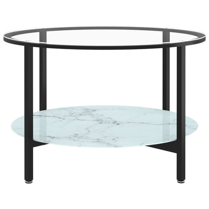 vidaXL Table d'appoint noir et effet marbre blanc 70 cm Verre trempé