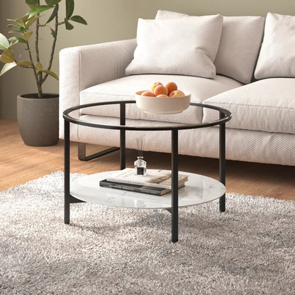 vidaXL Table d'appoint noir et effet marbre blanc 70 cm Verre trempé