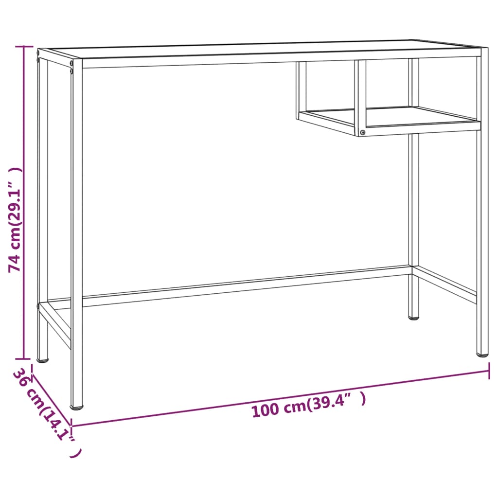 vidaXL Bureau noir marbre 100x36x74 cm verre trempé