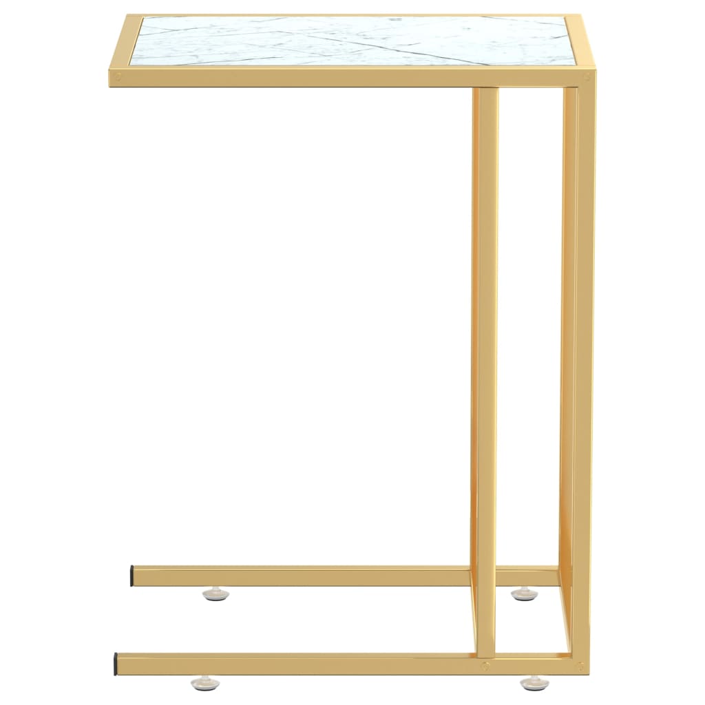 vidaXL Table d'appoint informatique blanc marbre 50x35x65 cm verre trempé