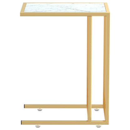vidaXL Table d'appoint informatique blanc marbre 50x35x65 cm verre trempé
