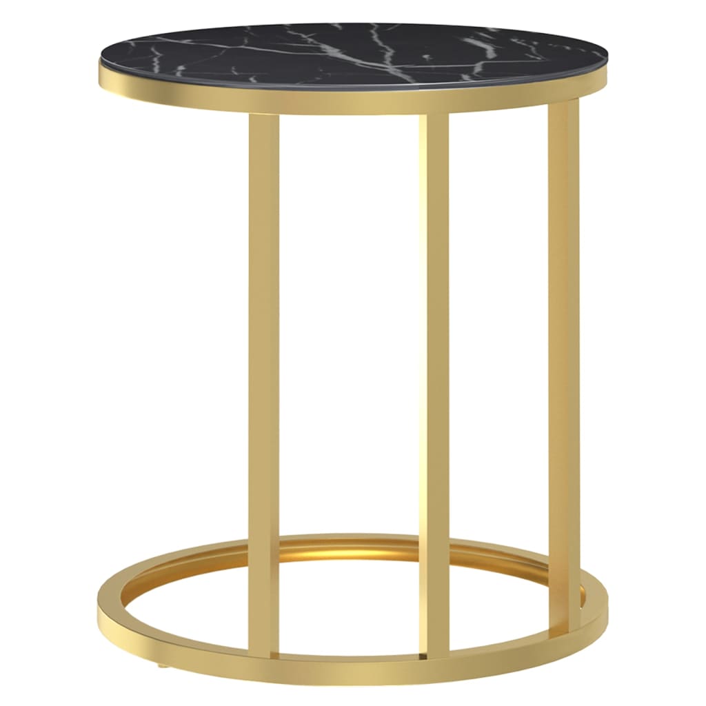 vidaXL Table d'appoint Doré et aspect marbre noir 45 cm Verre trempé