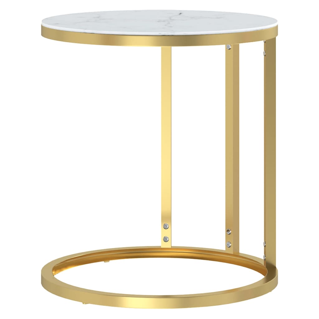 vidaXL Table d'appoint dorée et aspect marbre blanc 45 cm Verre trempé