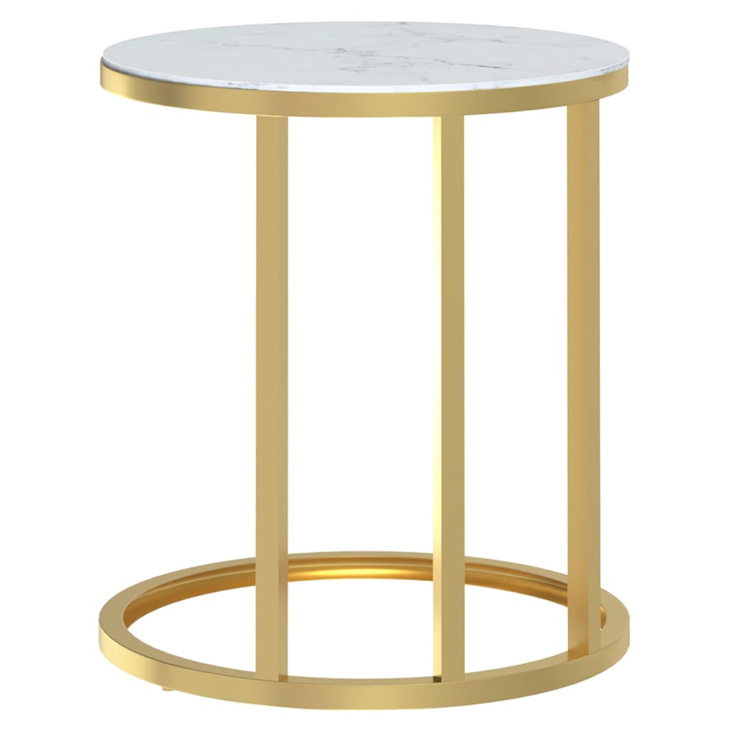 vidaXL Table d'appoint dorée et aspect marbre blanc 45 cm Verre trempé