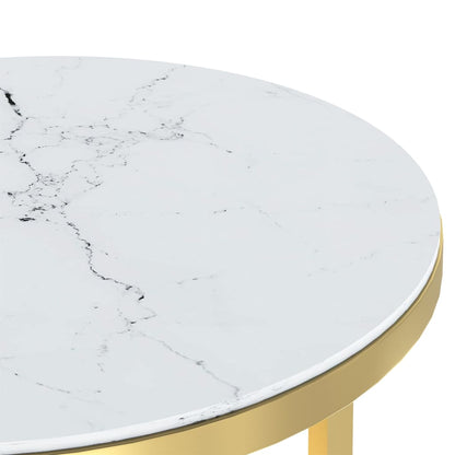 vidaXL Table d'appoint dorée et aspect marbre blanc 45 cm Verre trempé