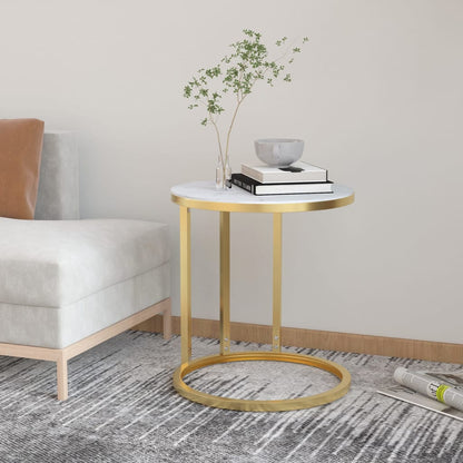 vidaXL Table d'appoint dorée et aspect marbre blanc 45 cm Verre trempé