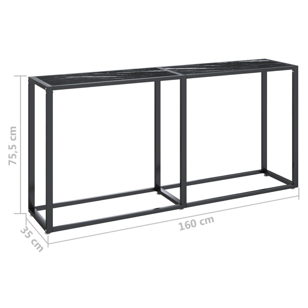 vidaXL Console Table Noir Marbre 160x35x75,5 cm Verre Trempé