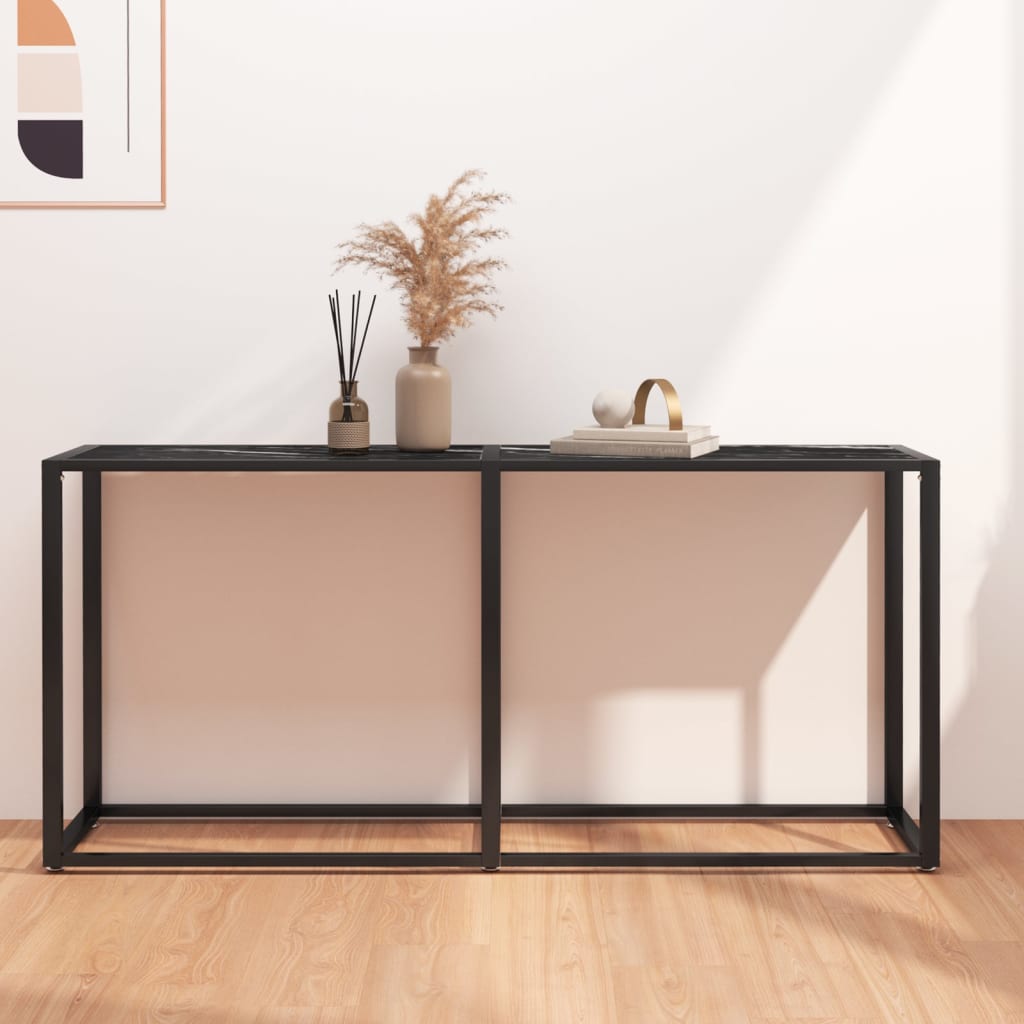 vidaXL Console Table Noir Marbre 160x35x75,5 cm Verre Trempé