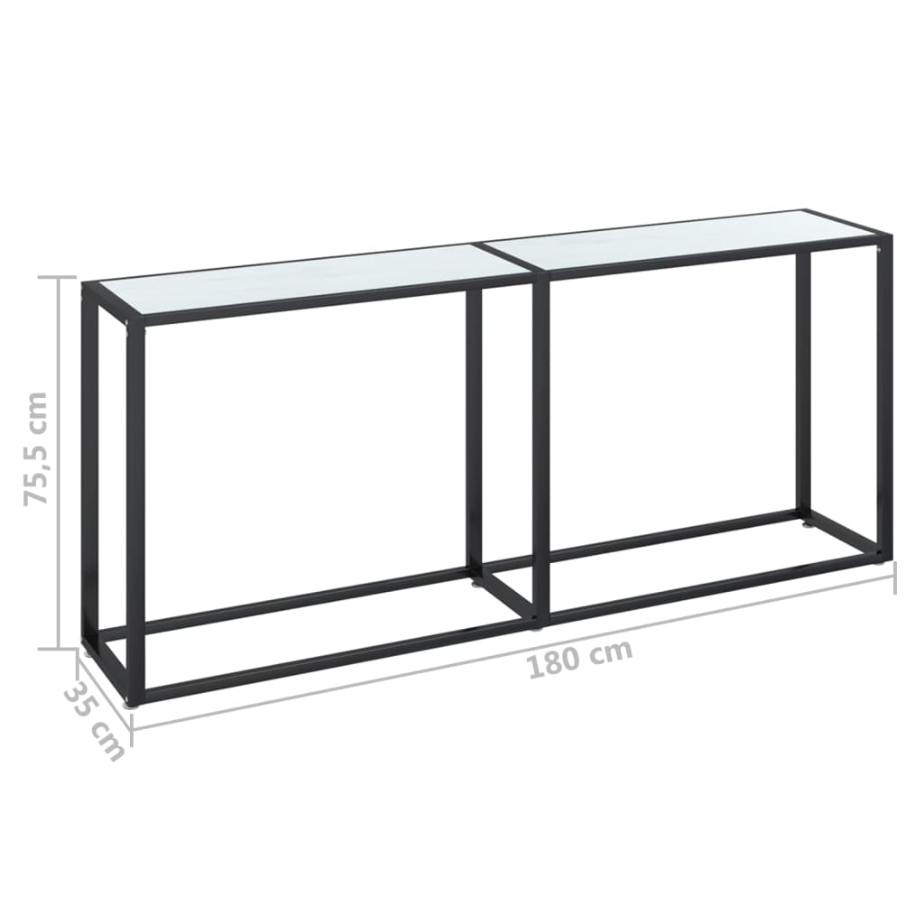 vidaXL Console Effet Marbre Blanc 180x35x75,5 cm Verre Trempé