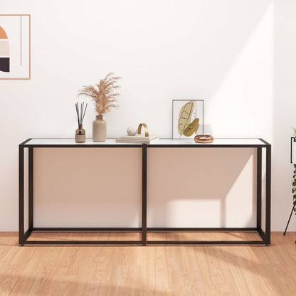 vidaXL Console Effet Marbre Blanc 180x35x75,5 cm Verre Trempé