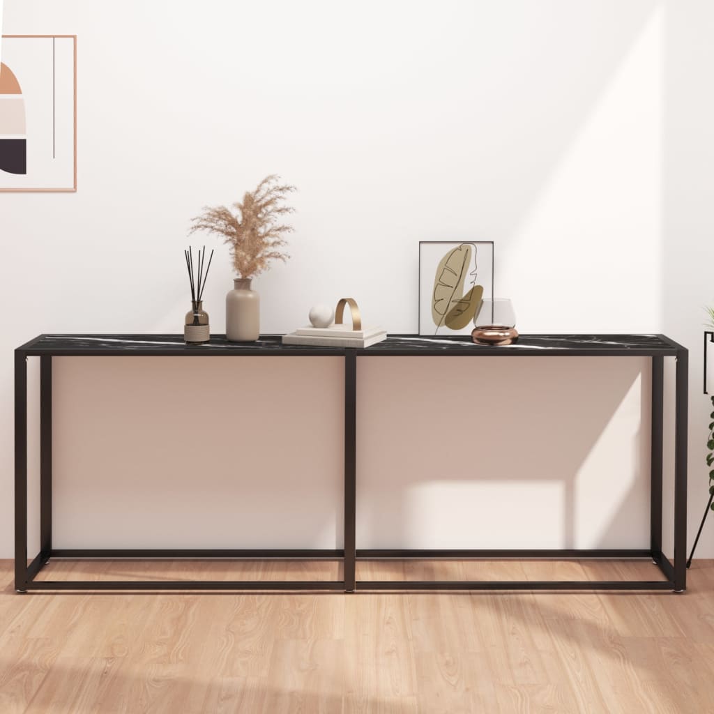 vidaXL Konsolentisch Schwarz Marmor-Optik 200x35x75,5 cm Hartglas