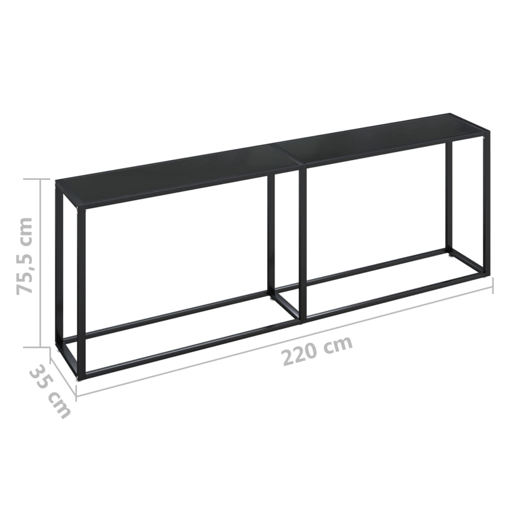 vidaXL Console en verre trempé noir 220x35x75,5 cm