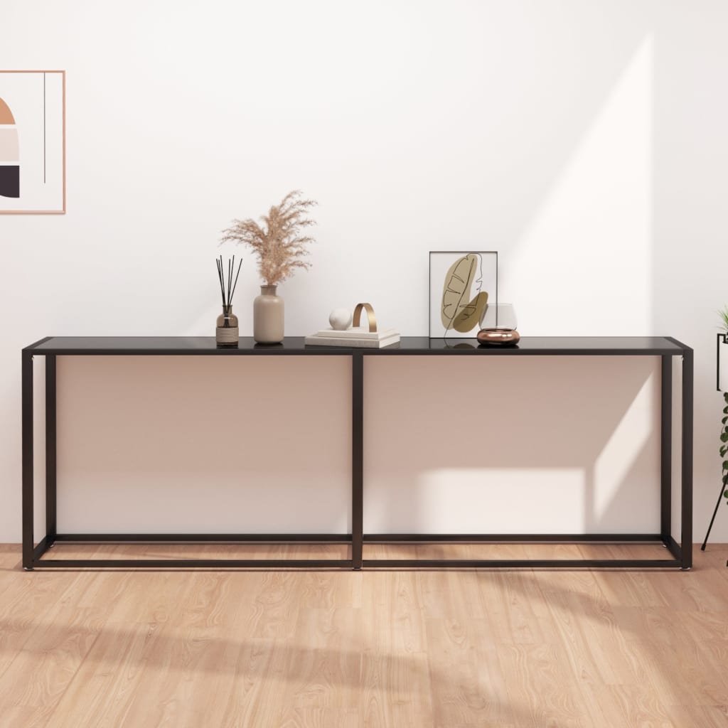 vidaXL Console en verre trempé noir 220x35x75,5 cm