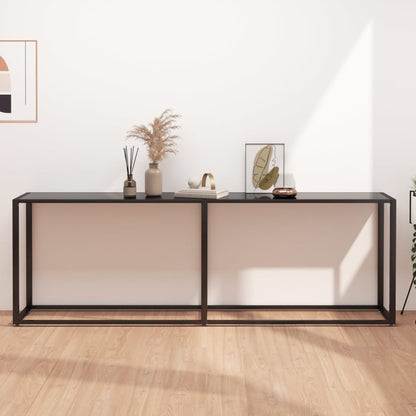 vidaXL Console en verre trempé noir 220x35x75,5 cm